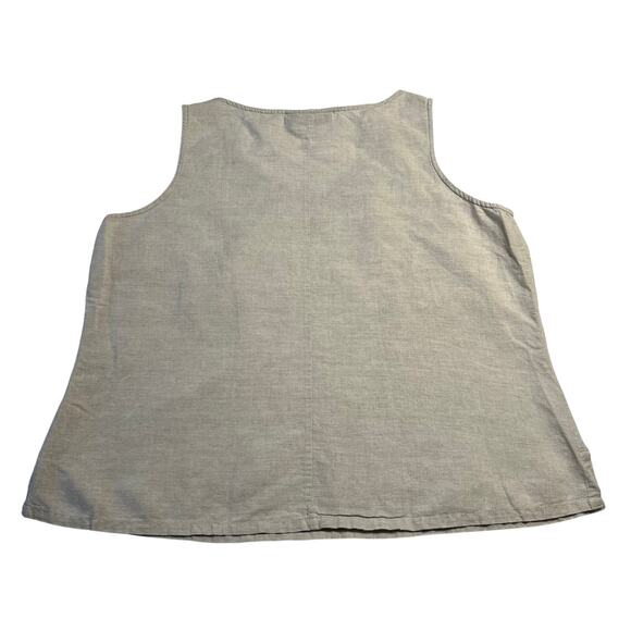 Venezia V-Neck Sleeveless Blouse Size 14/16 Cotton Linen Blend Floral Embroidery - Picture 2 of 6